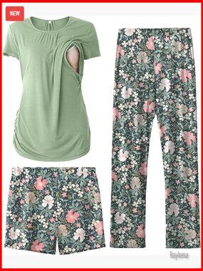 Maternity Nursing Pajama Set Short Sleeve Breastfeeding Shirt Shorts Pants 3